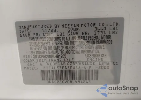 2024 Nissan Kicks Sv Xtronic Cvt from USA, damaged, VIN 3N1CP5CV0RL491265